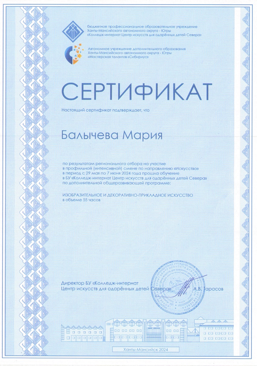 Сертификат Балычевой Марии